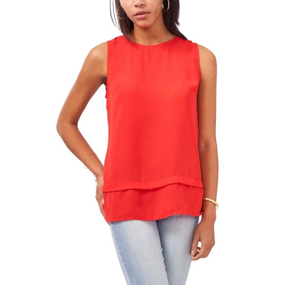 Vince Camuto Red Hot Double Layered Side Slits Sleeveless Blouse Top Women M NEW - Picture 1 of 4